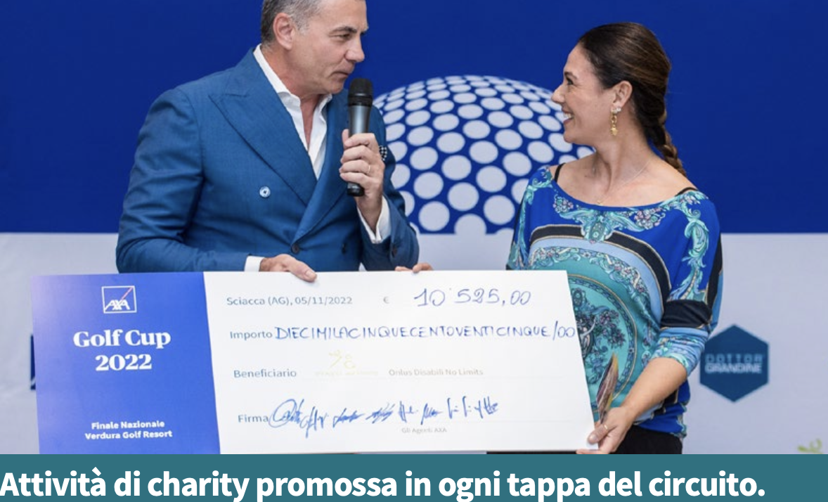 Consegna della donazione in occasione della finale AXA Golf Cup 2022